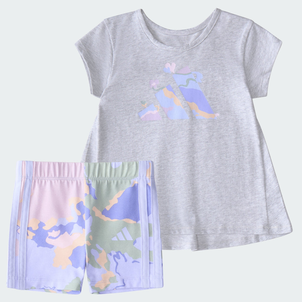 Kids' adidas Two-Piece Back Pleat Heather Tee and Bike Shorts Set